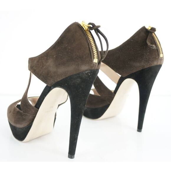 Miu Miu Two Tone Suede Strappy Caged Platform Heel Sandals - Picture 3 of 10